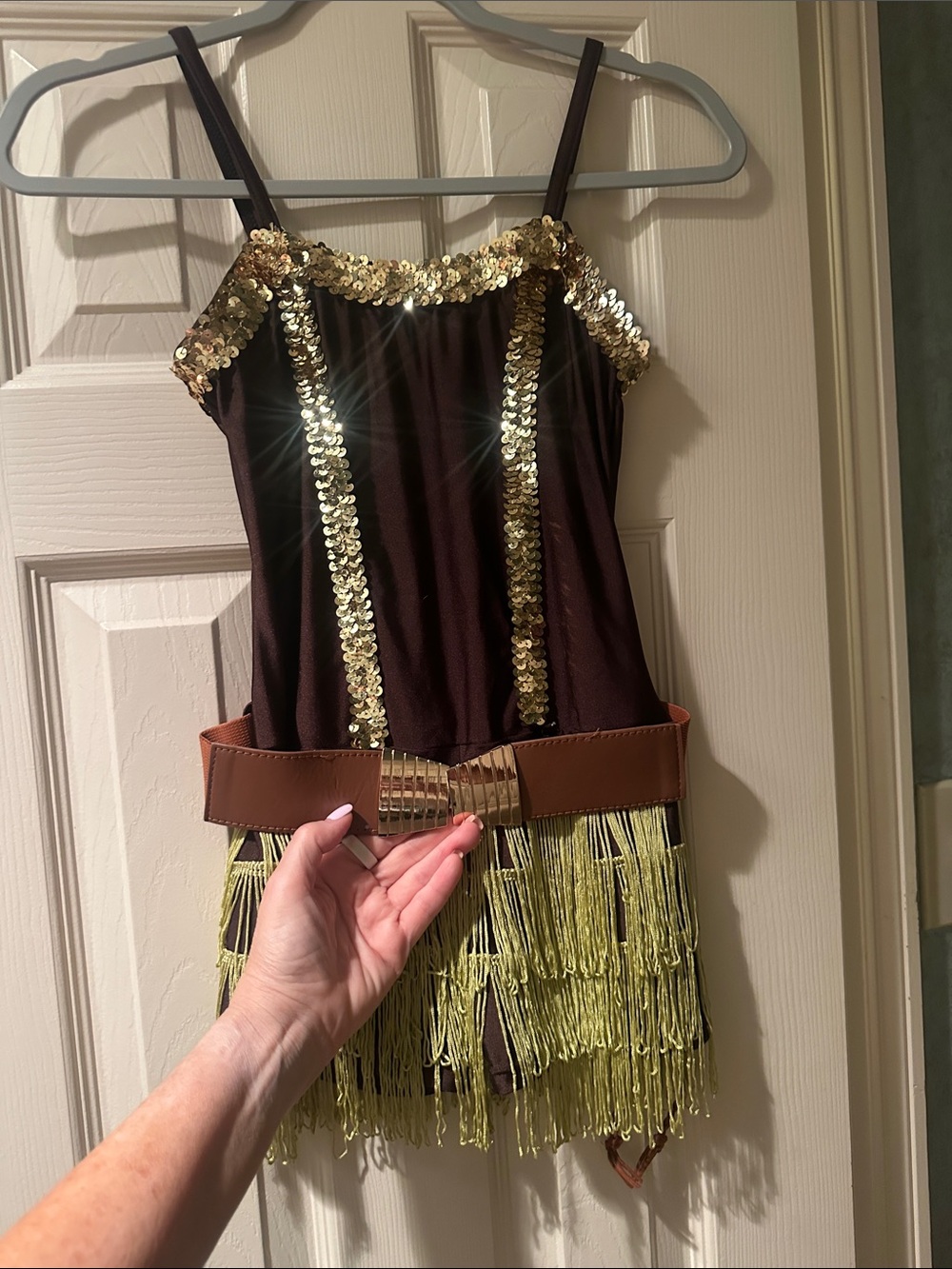 Glamour Black Dress with Gold Sequin Trim and Lime Fringe